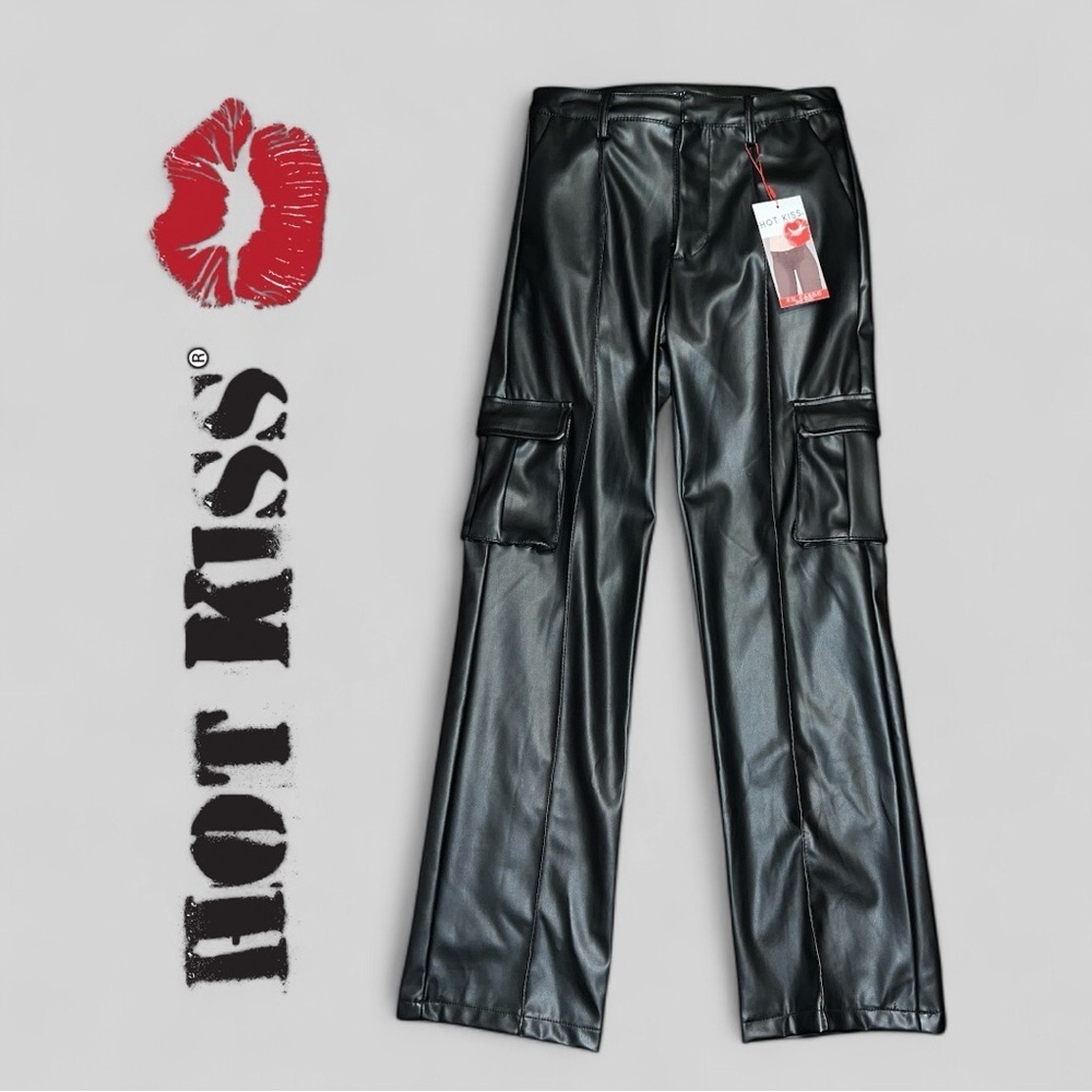 HOT KISS- Faux Leather Cargo Pants, NEW